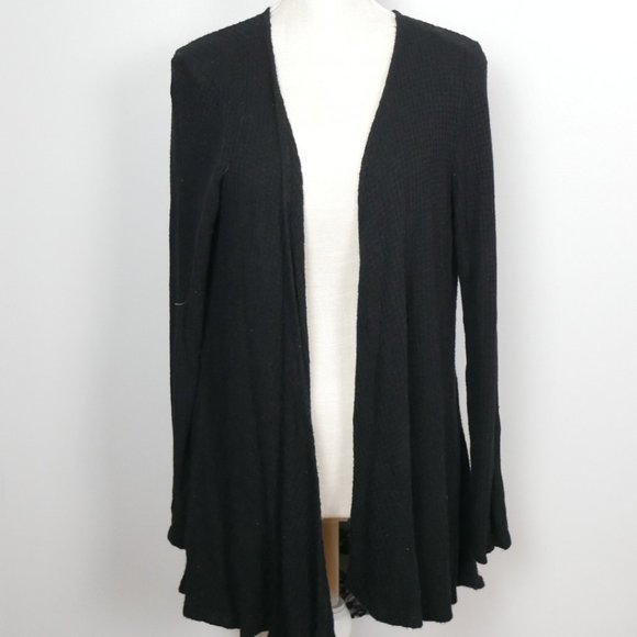 Vocal Black Waffleknit Open Long Sleeve Cardigan with Lace Long Back XL - Picture 2 of 7
